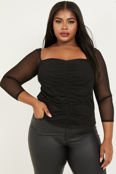 Curve Black Mesh Ruched Top